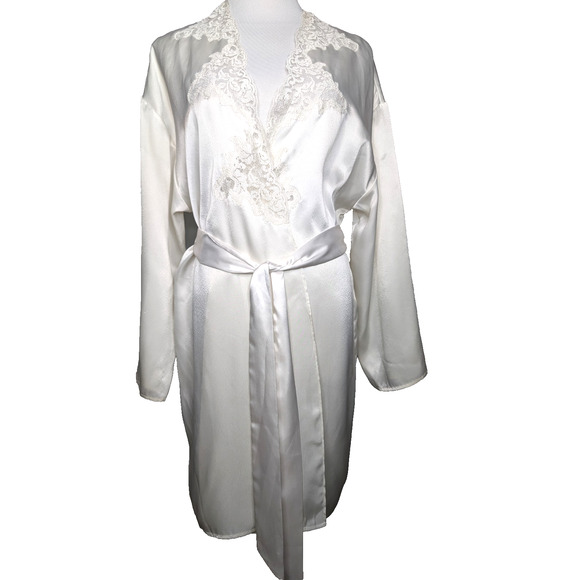 VTG Victorias Secret Gold Label White Satin Lace Coquette Fairy Angel Robe OS - Picture 1 of 9